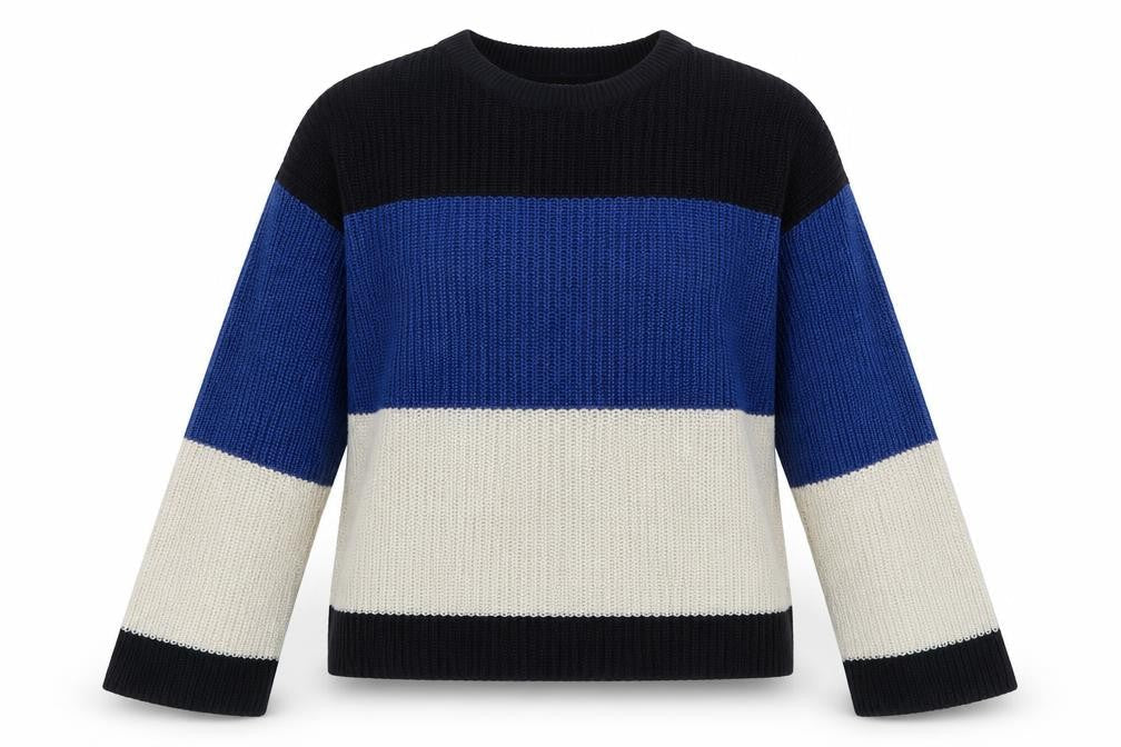 Matalan Womens Blue Crew Neck Striped Acrylic Pullover Jumper Size S