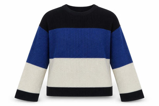 Matalan Womens Blue Crew Neck Striped Acrylic Pullover Jumper Size S