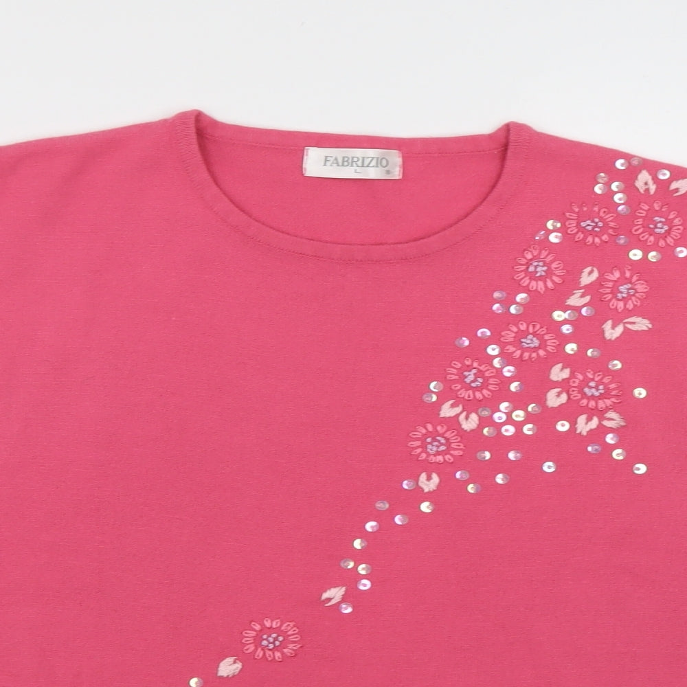 Fabrizo Womens Pink Floral Acrylic Pullover Sweatshirt Size L  Pullover