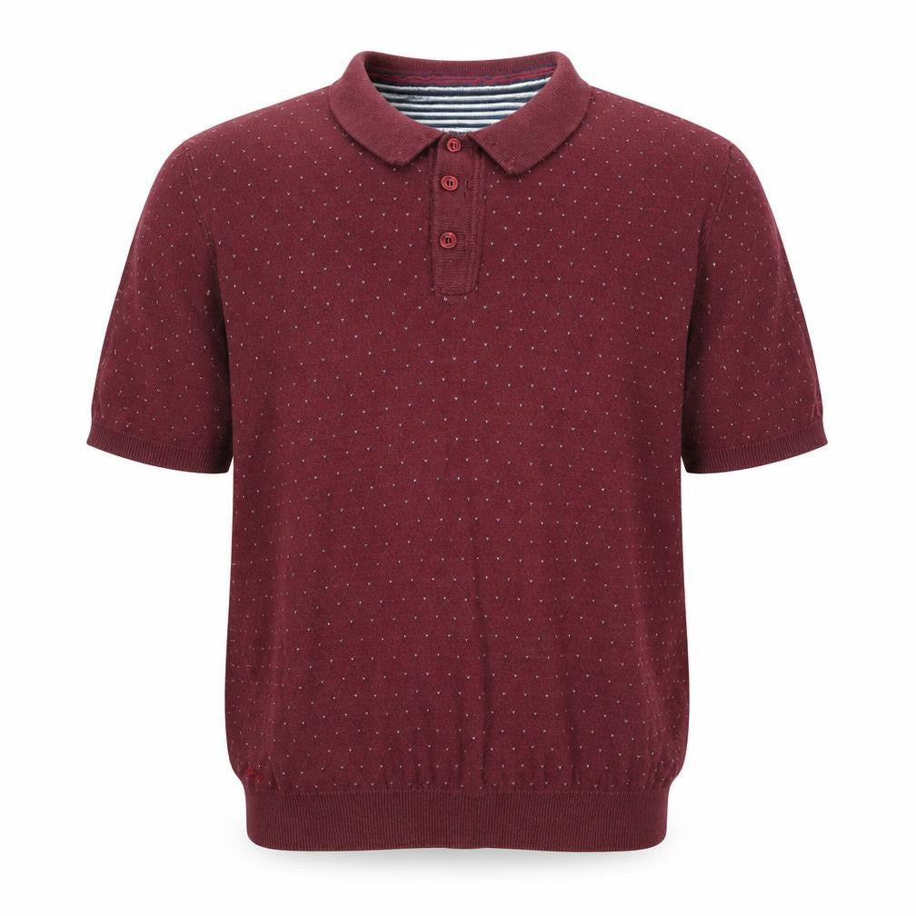 le shark Mens Red Geometric Cotton  Polo Size L Collared Button
