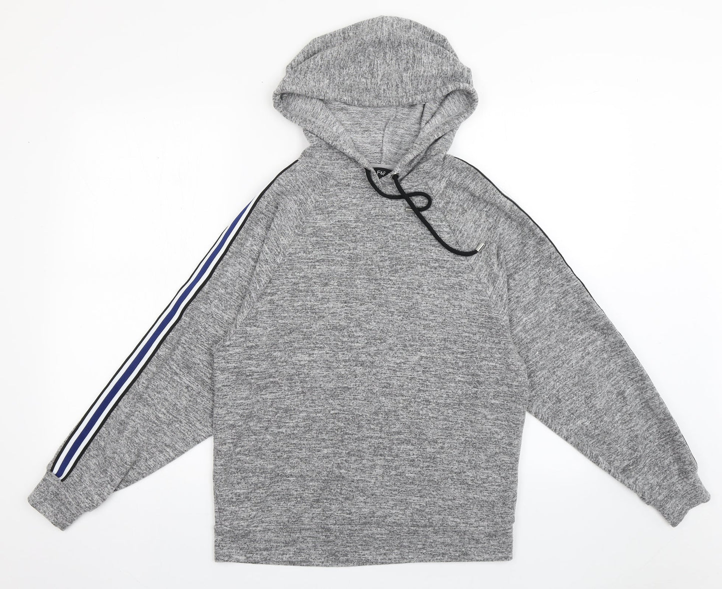 F&F Womens Grey Striped Polyester Pullover Hoodie Size 8  Pullover