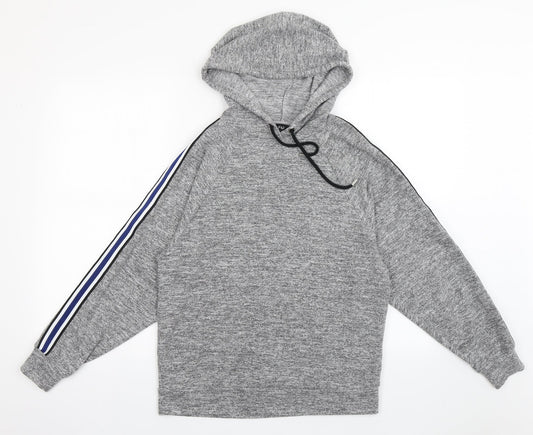 F&F Womens Grey Striped Polyester Pullover Hoodie Size 8  Pullover