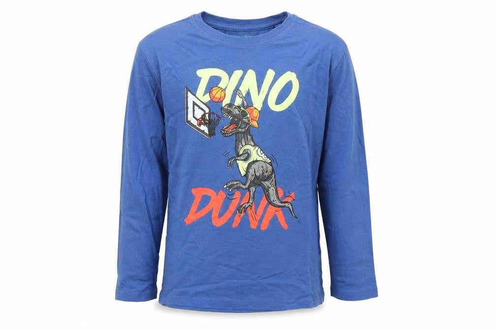 pimark Boys Blue  Cotton Basic Casual Size 7-8 Years Crew Neck Pullover - Dino Dunk
