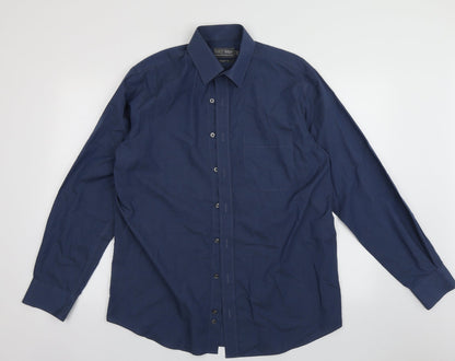 Preloved Marks and Spencer Mens Blue  Cotton  Button-Up Size 16 Collared Button - Front