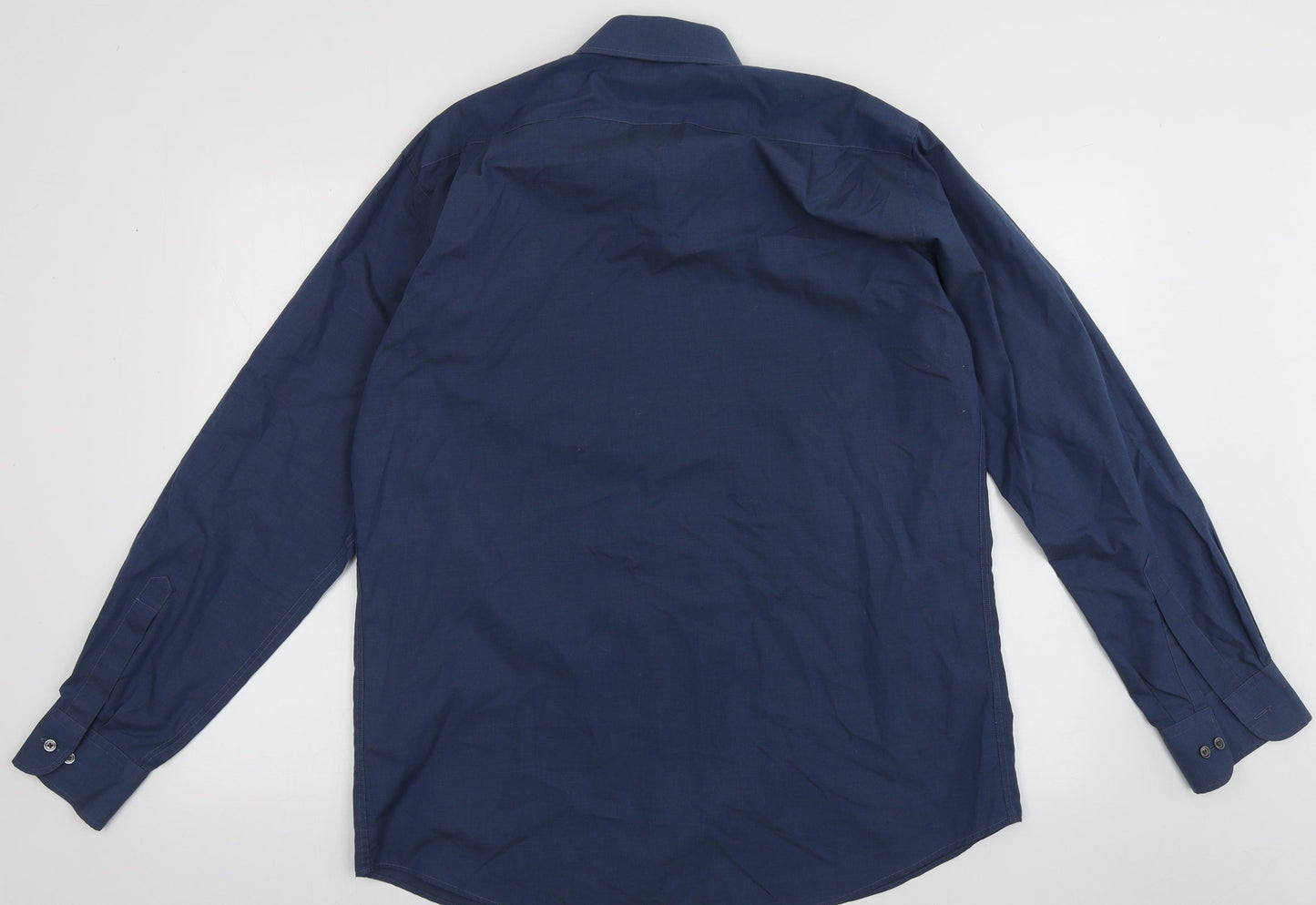 Marks and Spencer Mens Blue  Cotton  Button-Up Size 16 Collared Button