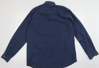 Preloved Marks and Spencer Mens Blue  Cotton  Button-Up Size 16 Collared Button - Back