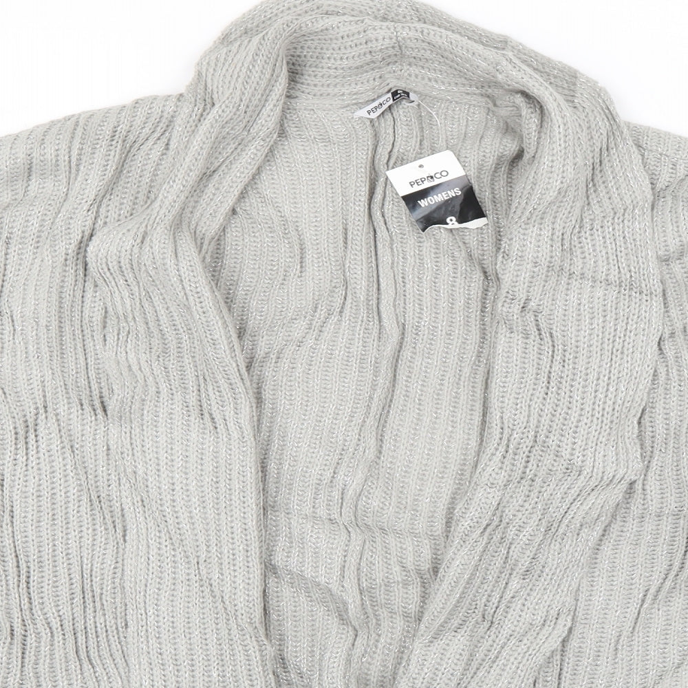 PEP & CO Womens Grey V-Neck  Acrylic Cardigan Jumper Size 8