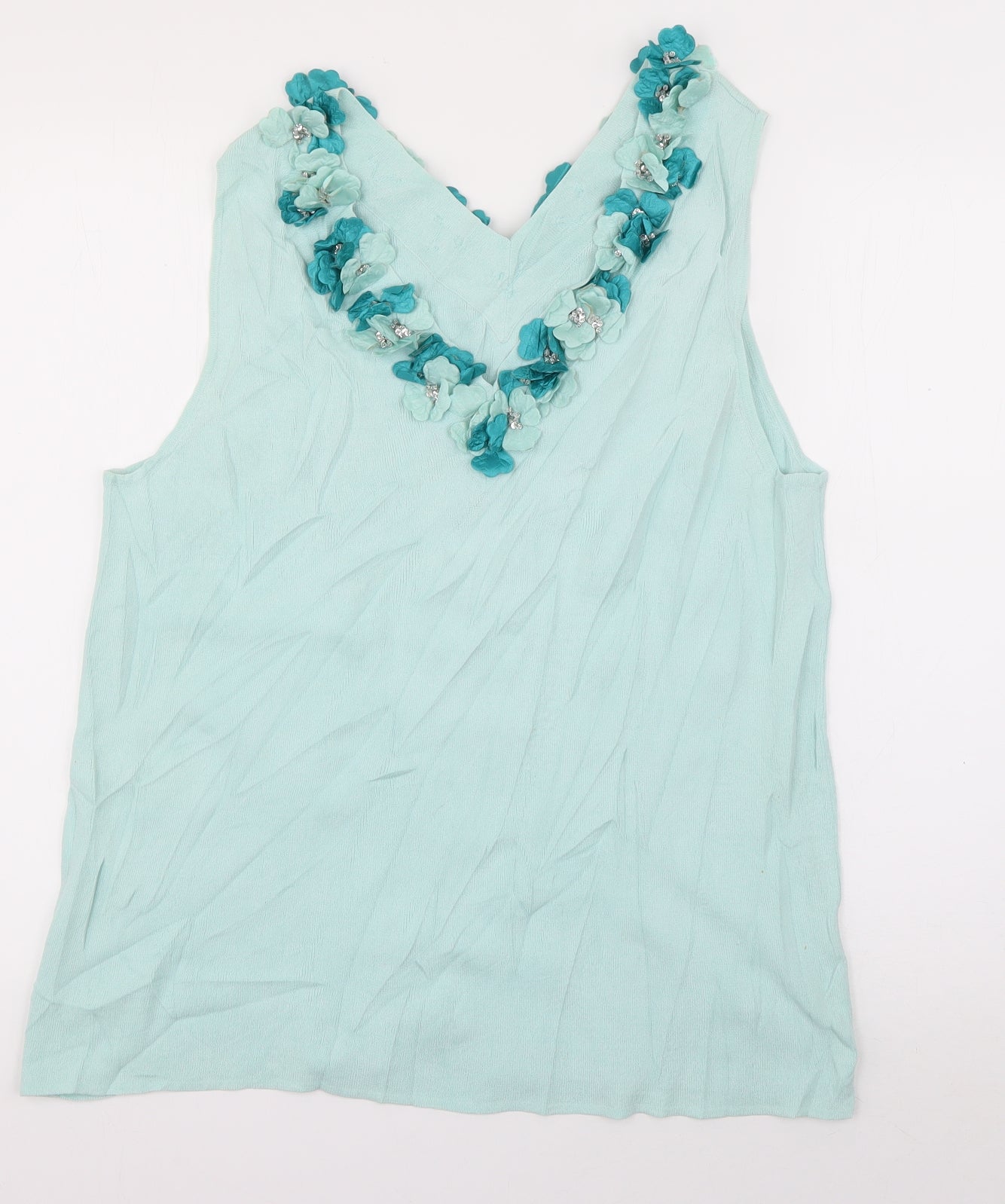 Casamia Womens Blue  Viscose Basic T-Shirt Size L V-Neck