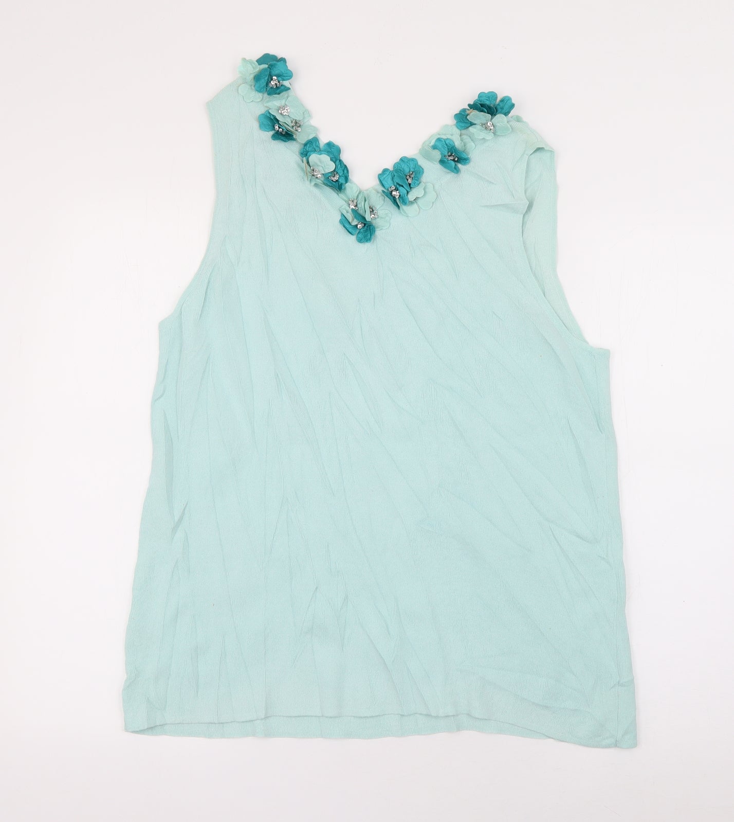 Casamia Womens Blue  Viscose Basic T-Shirt Size L V-Neck