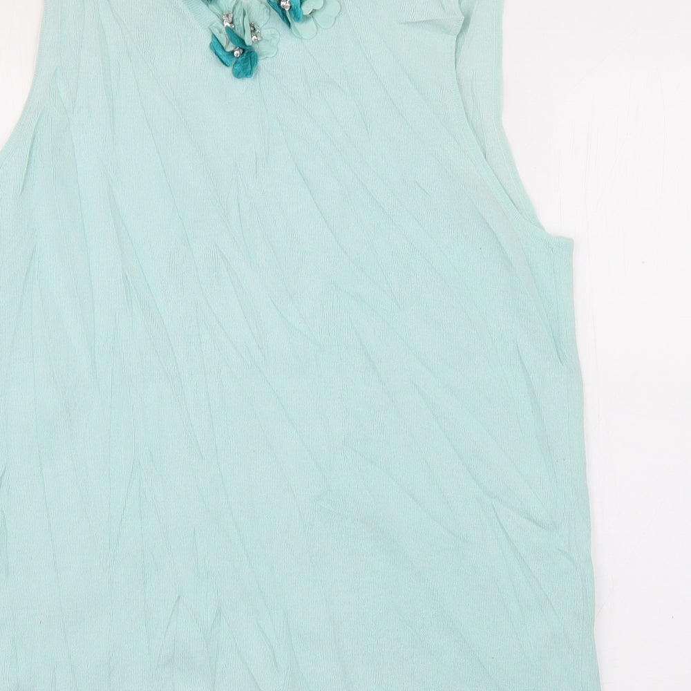 Casamia Womens Blue  Viscose Basic T-Shirt Size L V-Neck
