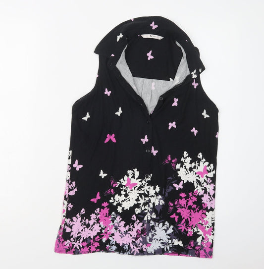 TU Womens Black  Viscose Basic Blouse Size 10 Collared - Butterfly Print