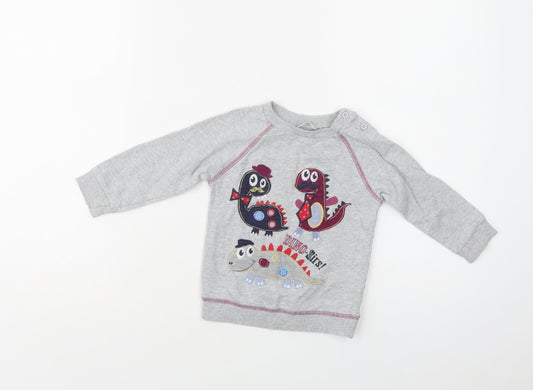 M & Co Baby Grey  Cotton Pullover Blouse Size 12-18 Months Crew Neck  - Dinosaurs