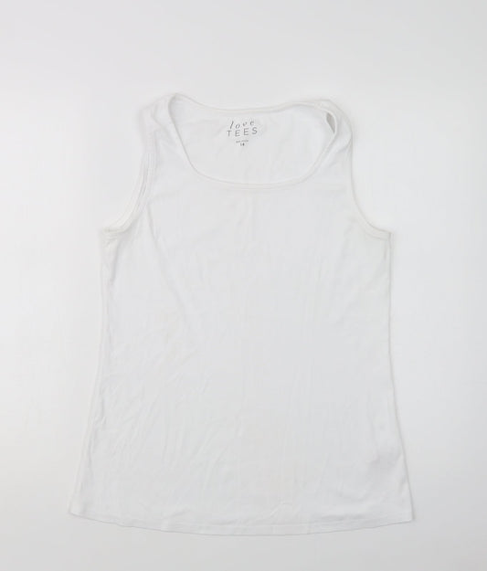 Love Tees Womens White  Cotton Basic Tank Size 14 Crew Neck