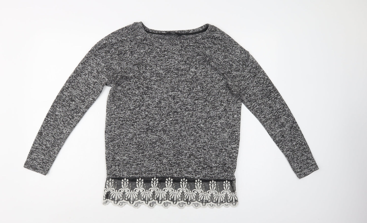 NEXT Womens Grey  Polyester Basic Blouse Size 8 Crew Neck - Lace Detail