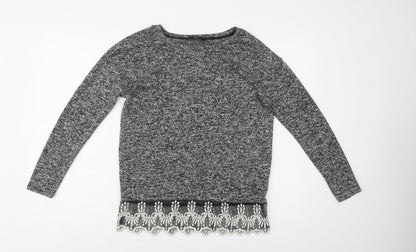 Next Womens Grey  Polyester Basic Blouse Size 8 Crew Neck - Lace Detail