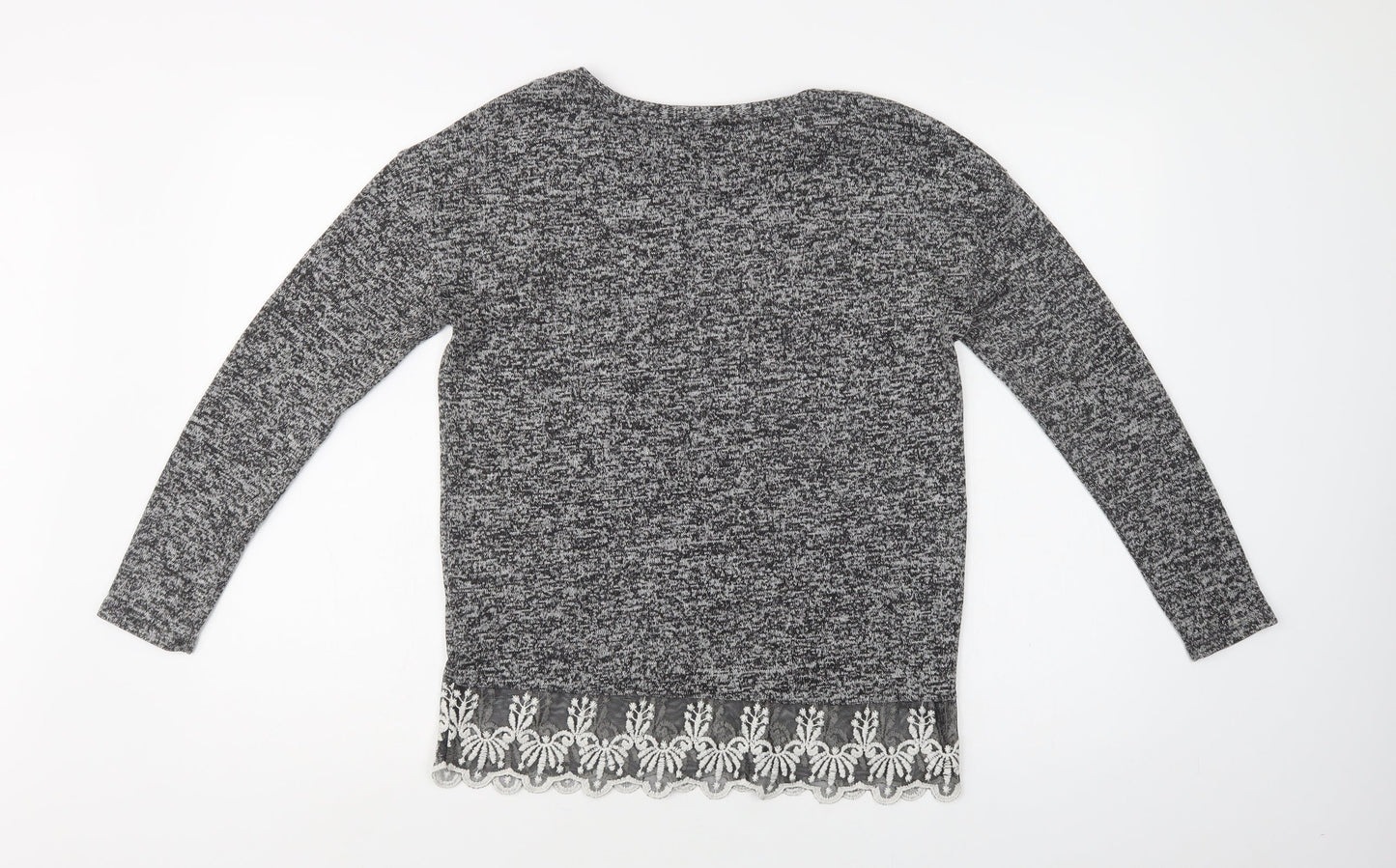 NEXT Womens Grey  Polyester Basic Blouse Size 8 Crew Neck - Lace Detail