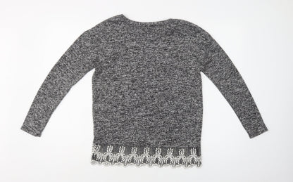 Next Womens Grey  Polyester Basic Blouse Size 8 Crew Neck - Lace Detail
