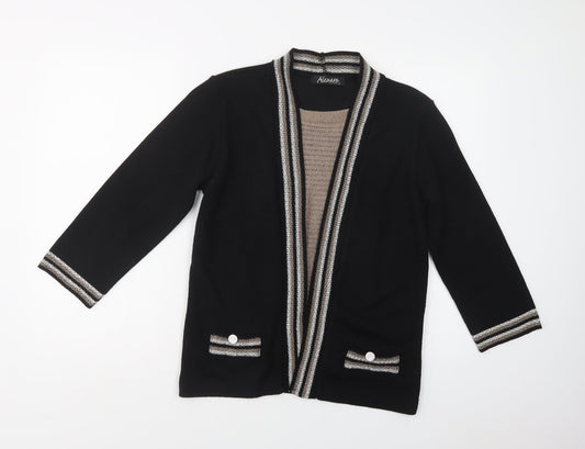 Alexara Womens Black Round Neck Striped Acrylic Cardigan Jumper Size M