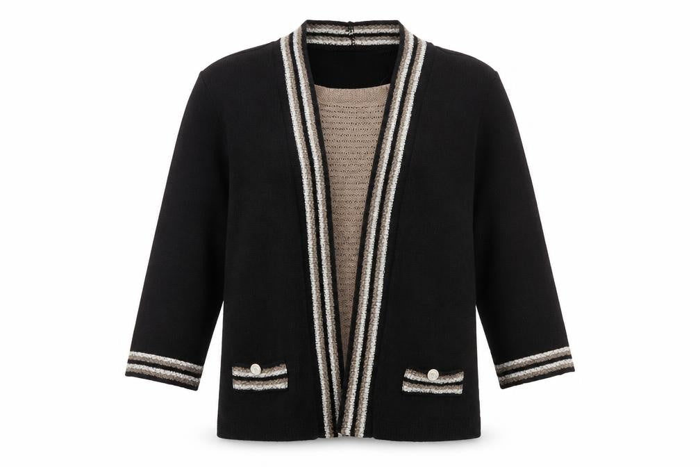 Alexara Womens Black Round Neck Striped Acrylic Cardigan Jumper Size M