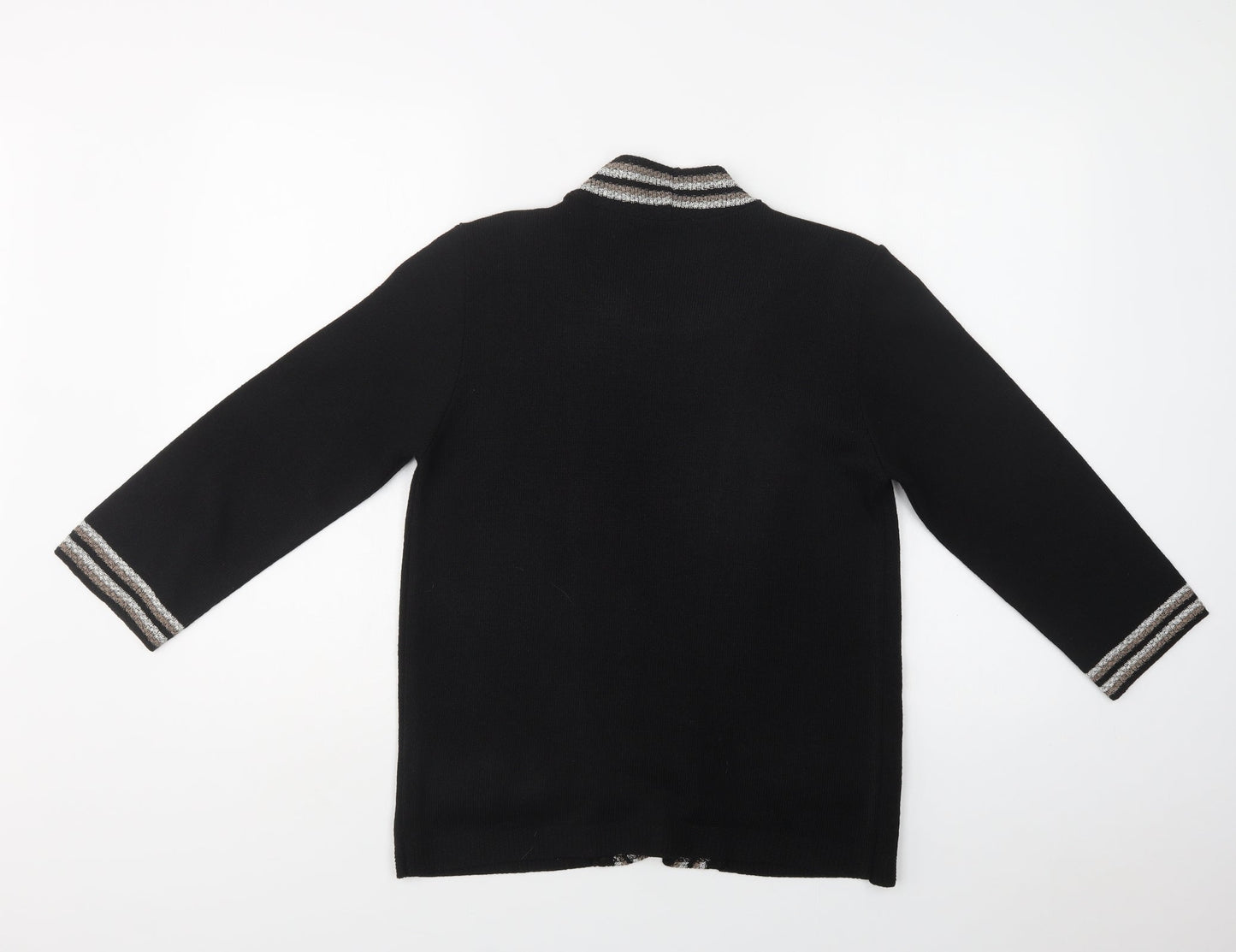 Alexara Womens Black Round Neck Striped Acrylic Cardigan Jumper Size M