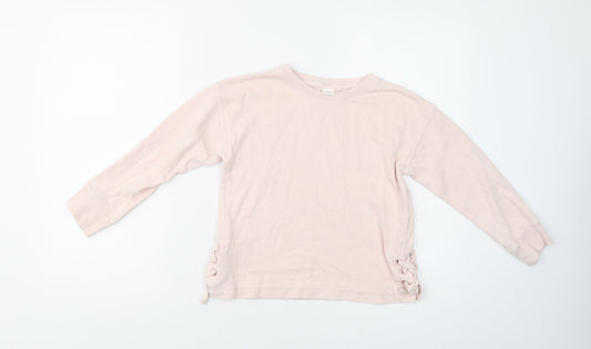 NEXT Girls Pink  Cotton Henley Sweatshirt Size 7 Years  Lace Up
