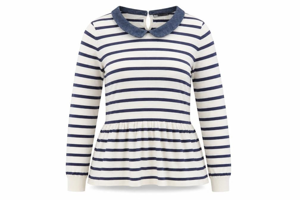 Marks & Spencer Womens White Collared Striped Viscose Pullover Jumper Size 16