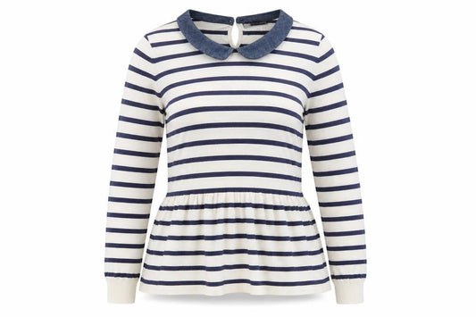 Marks & Spencer Womens White Collared Striped Viscose Pullover Jumper Size 16