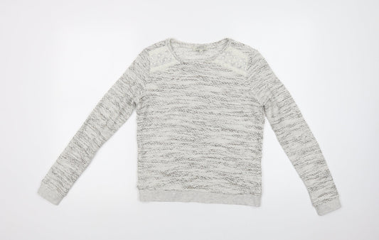 Papaya Womens Grey Crew Neck  Cotton Pullover Jumper Size 10   - Lace Detail