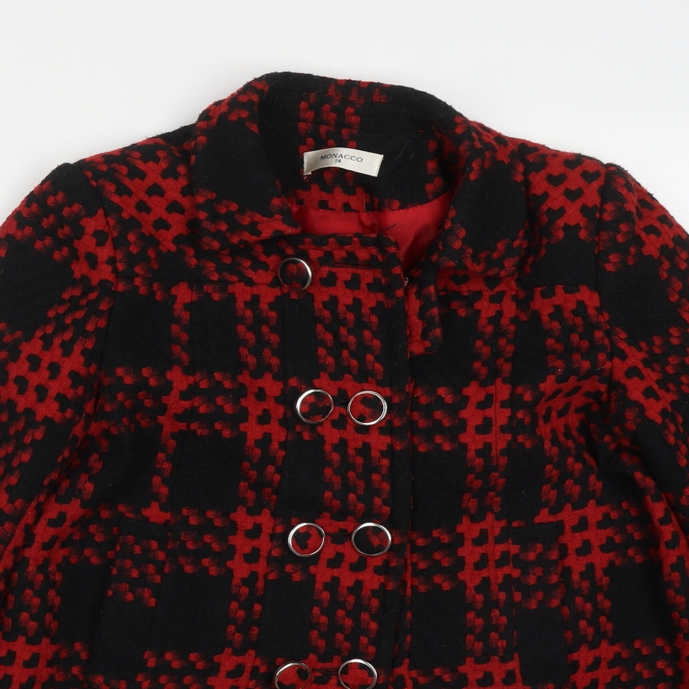 Monaco Womens Red Check  Pea Coat Coat Size 14  Button