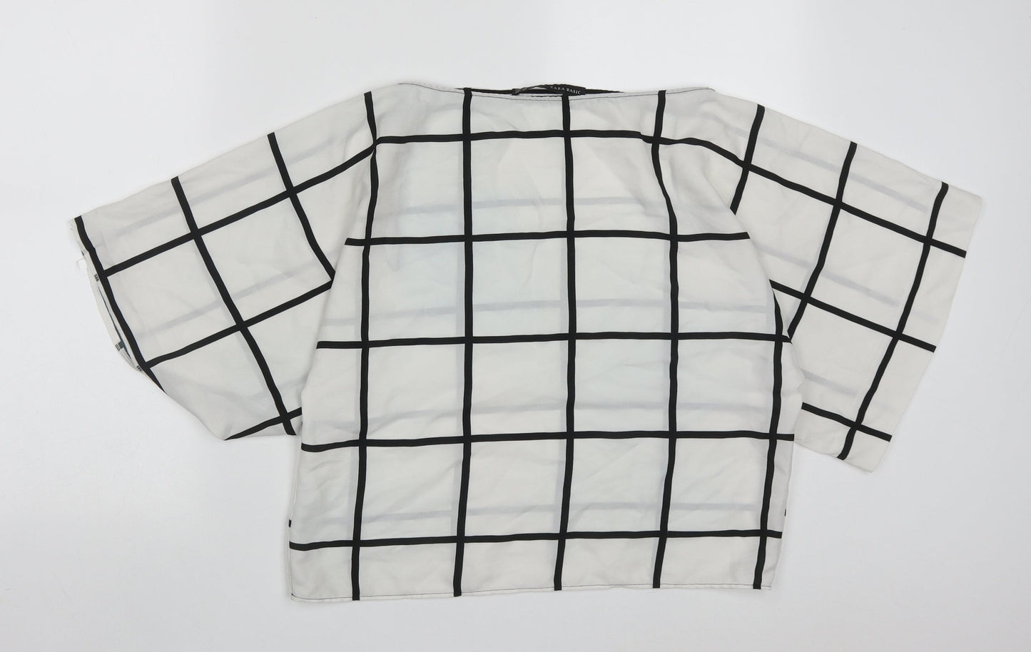 Zara Womens White Check Polyester Basic Blouse Size XS Round Neck