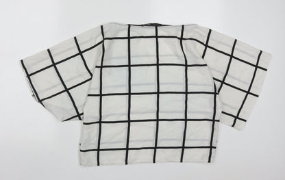 Zara Womens White Check Polyester Basic Blouse Size XS Round Neck
