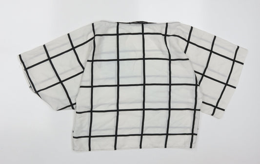 Zara Womens White Check Polyester Basic Blouse Size XS Round Neck