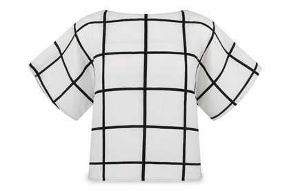 Zara Womens White Check Polyester Basic Blouse Size XS Round Neck