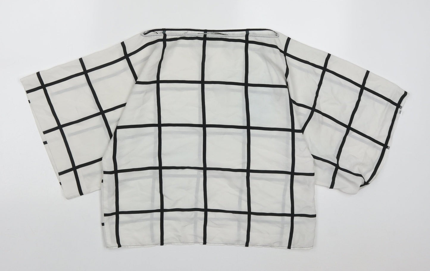 Zara Womens White Check Polyester Basic Blouse Size XS Round Neck