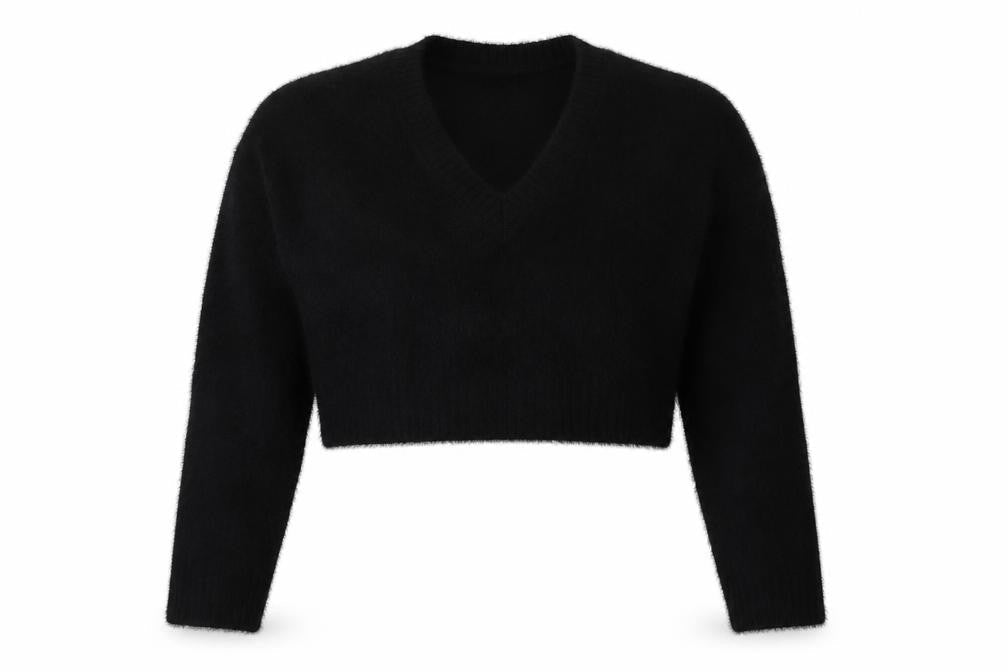 SheIn Womens Black V-Neck  Acrylic Pullover Jumper Size S