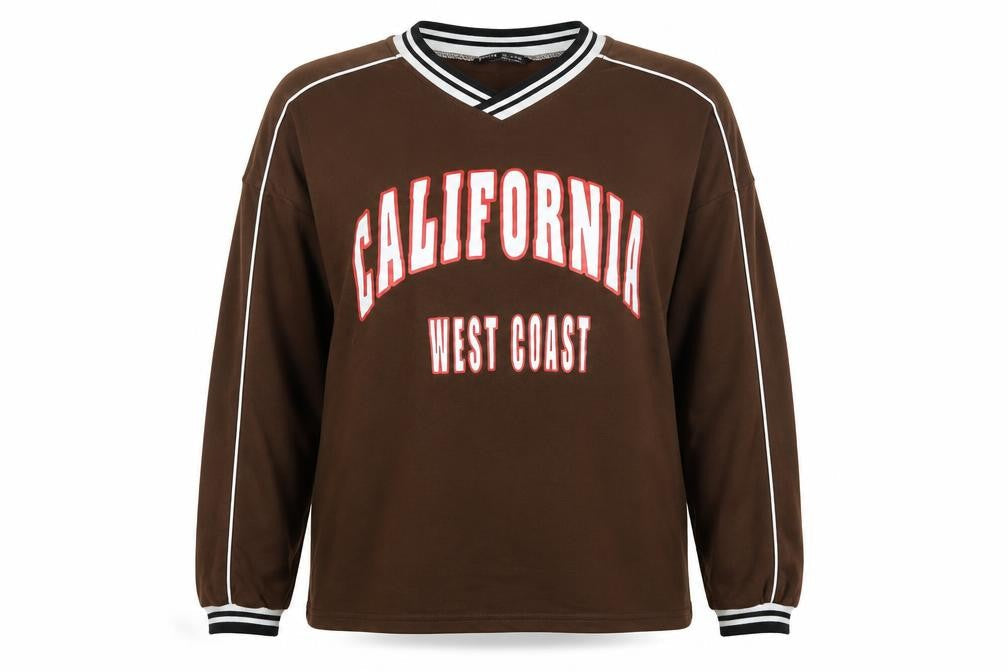 SheIn Womens Brown  Polyester Pullover Sweatshirt Size S  Pullover - California West Coast