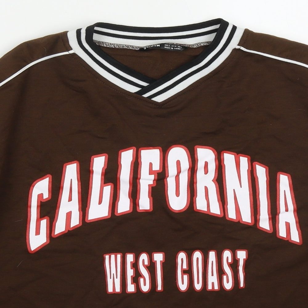 SheIn Womens Brown  Polyester Pullover Sweatshirt Size S  Pullover - California West Coast