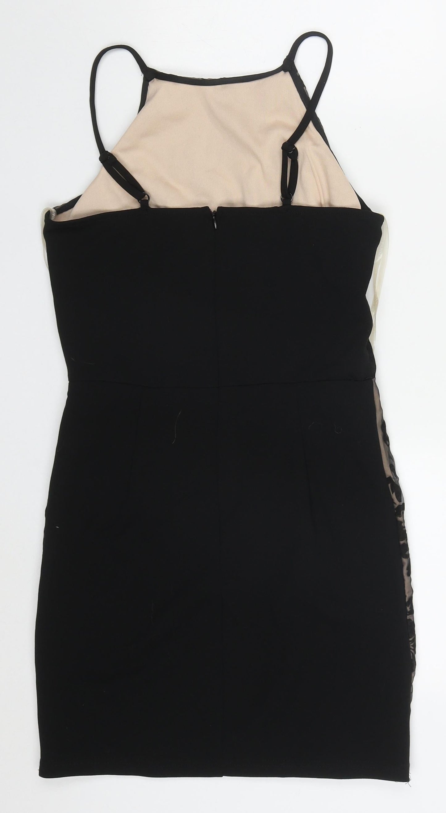 Parisian Womens Black Floral Polyester Mini  Size 8  Round Neck Zip