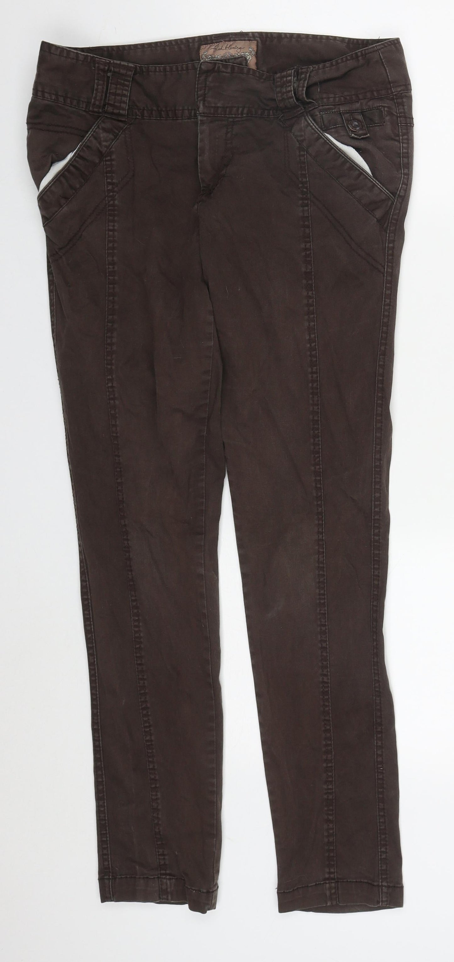 Debenhams Womens Brown  Cotton Trousers  Size 10 L29 in Regular Hook & Eye