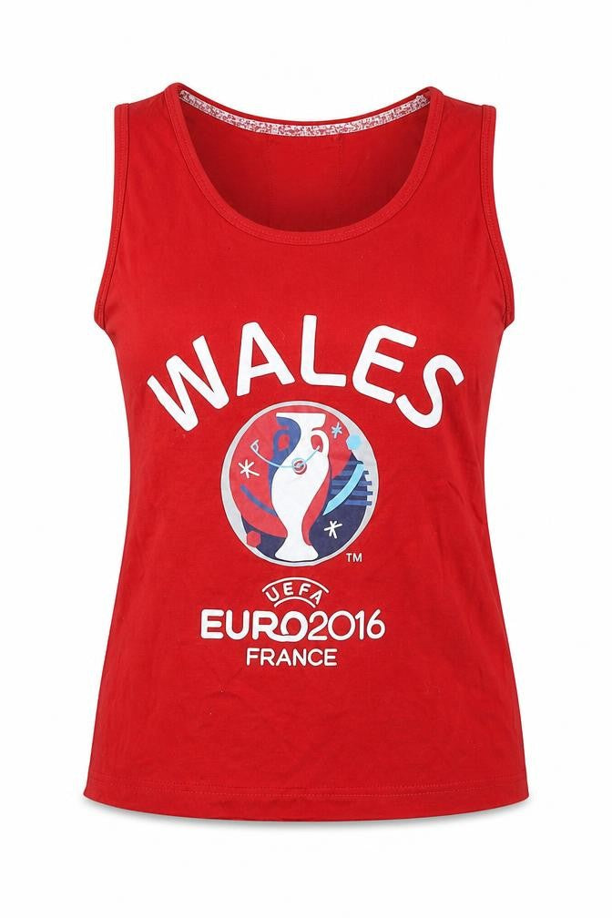 Euro 2016 Womens Red  Cotton Basic Tank Size 10 Round Neck - Wales