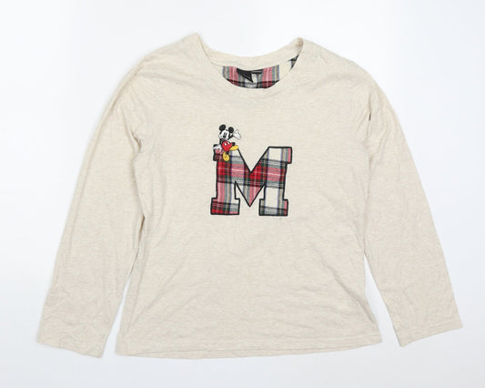 Primark Womens Beige Solid Polyester Top Pyjama Top Size 10   - Mickey Mouse