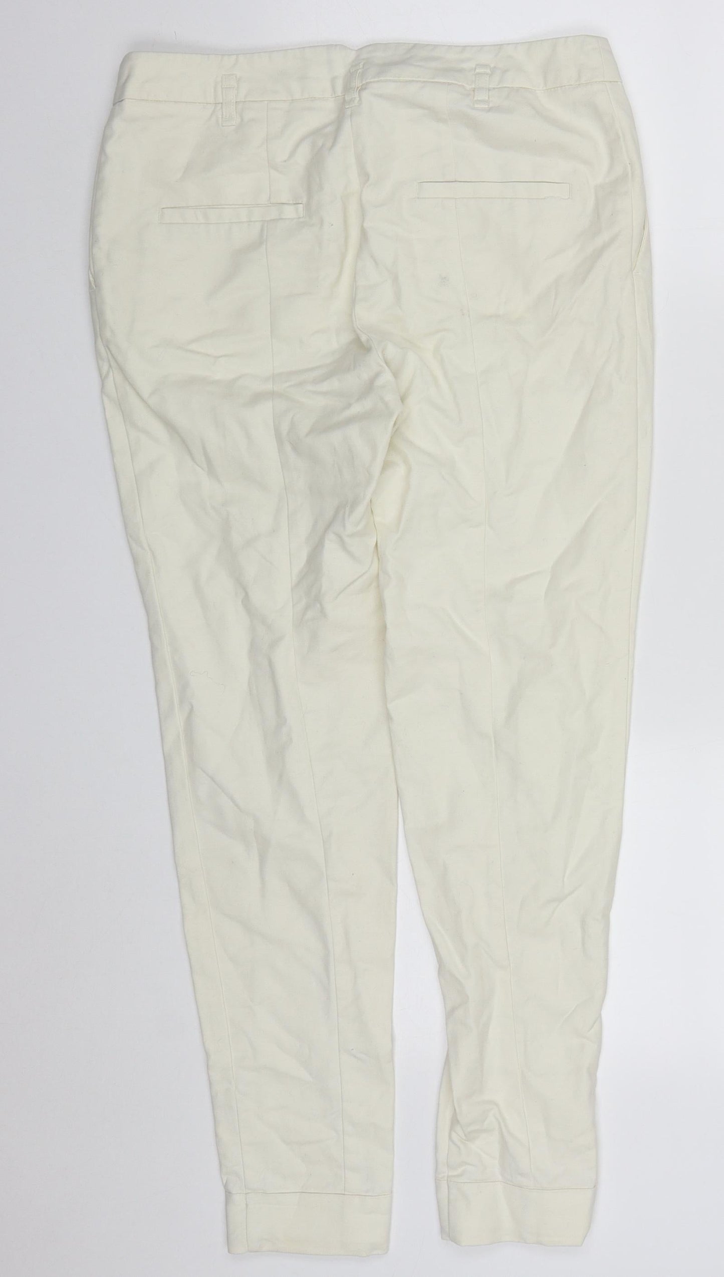 H&M Womens White  Cotton Trousers  Size 8 L28 in Regular Hook & Eye