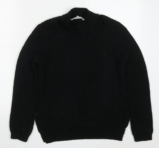 Red Herring Womens Black Round Neck  Acrylic Pullover Jumper Size 8