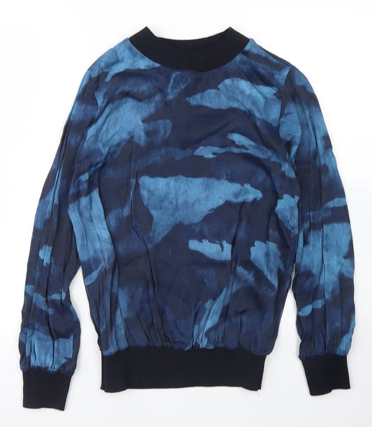 Gallery Womens Blue Geometric Viscose Pullover Sweatshirt Size 8