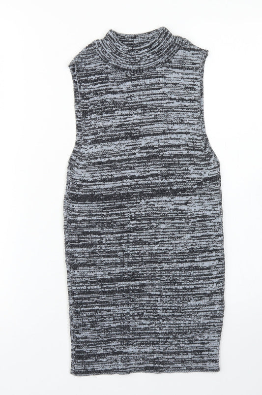 New Look Womens Blue Mock Neck Striped Acrylic Vest Jumper Size 10