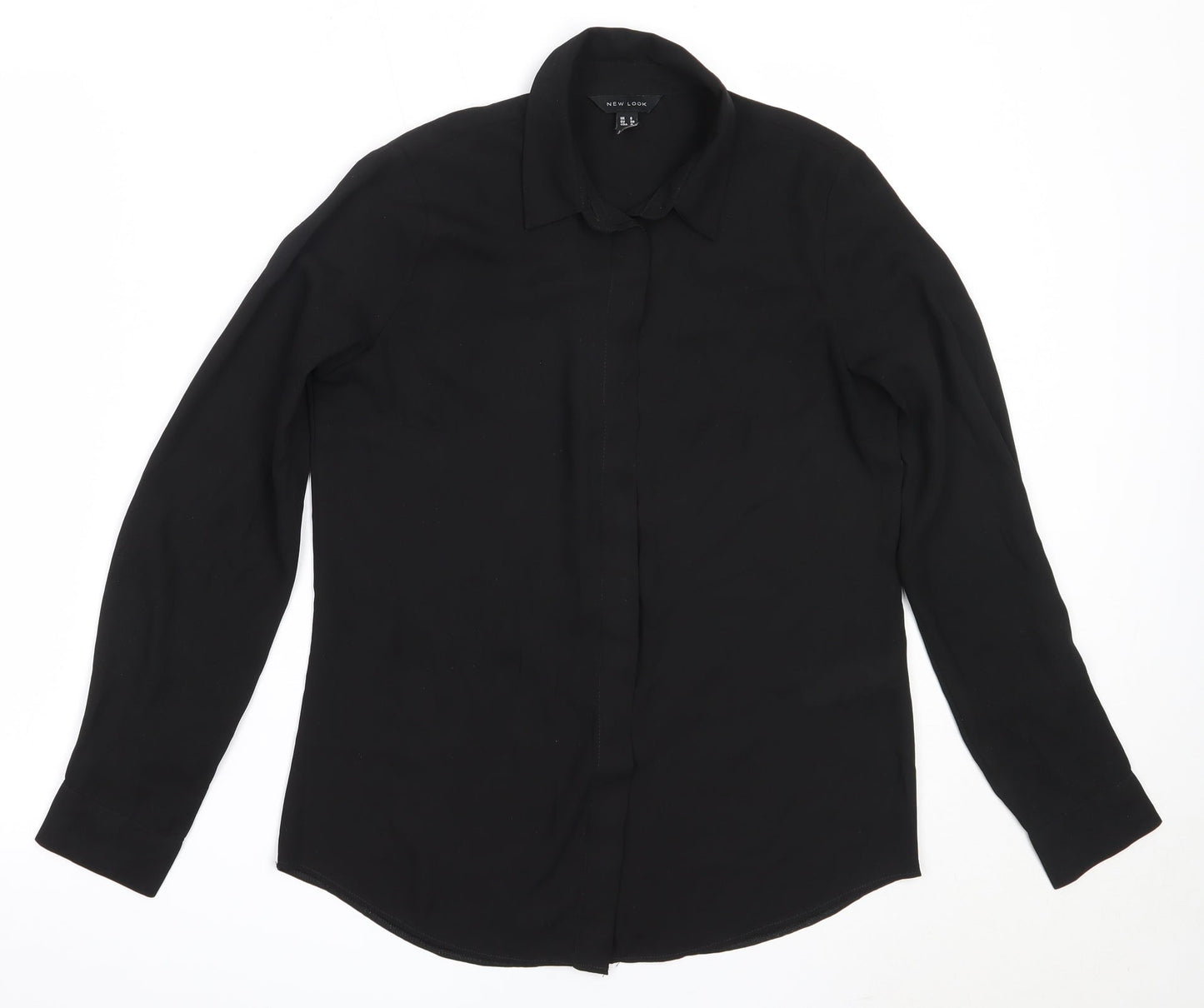 New Look Womens Black  Polyester Basic Button-Up Size 8 Collared