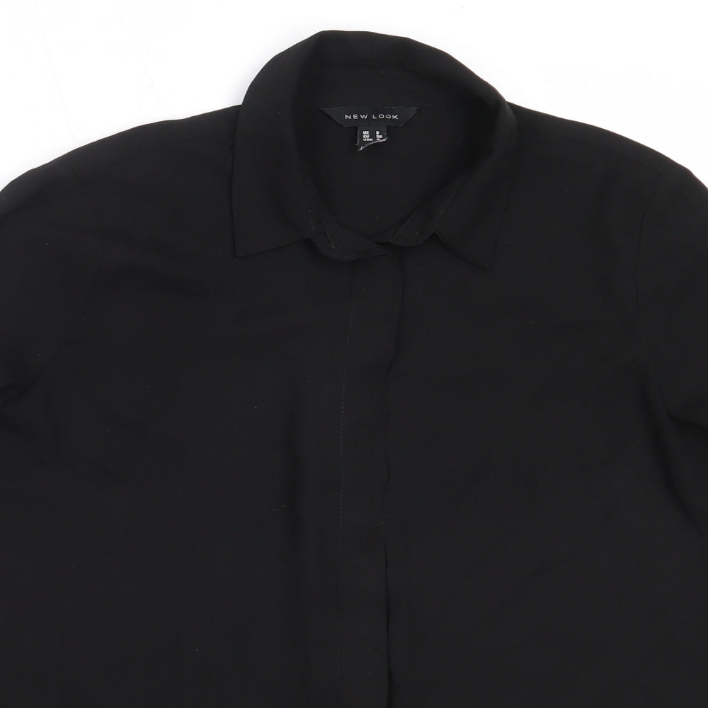 New Look Womens Black  Polyester Basic Button-Up Size 8 Collared
