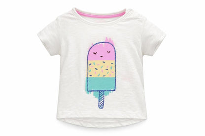 F&F Girls White  Cotton Basic T-Shirt Size 3-6 Months Round Neck