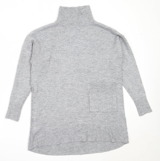 KLEY Womens Grey High Neck  Acrylic Tunic Jumper Size S