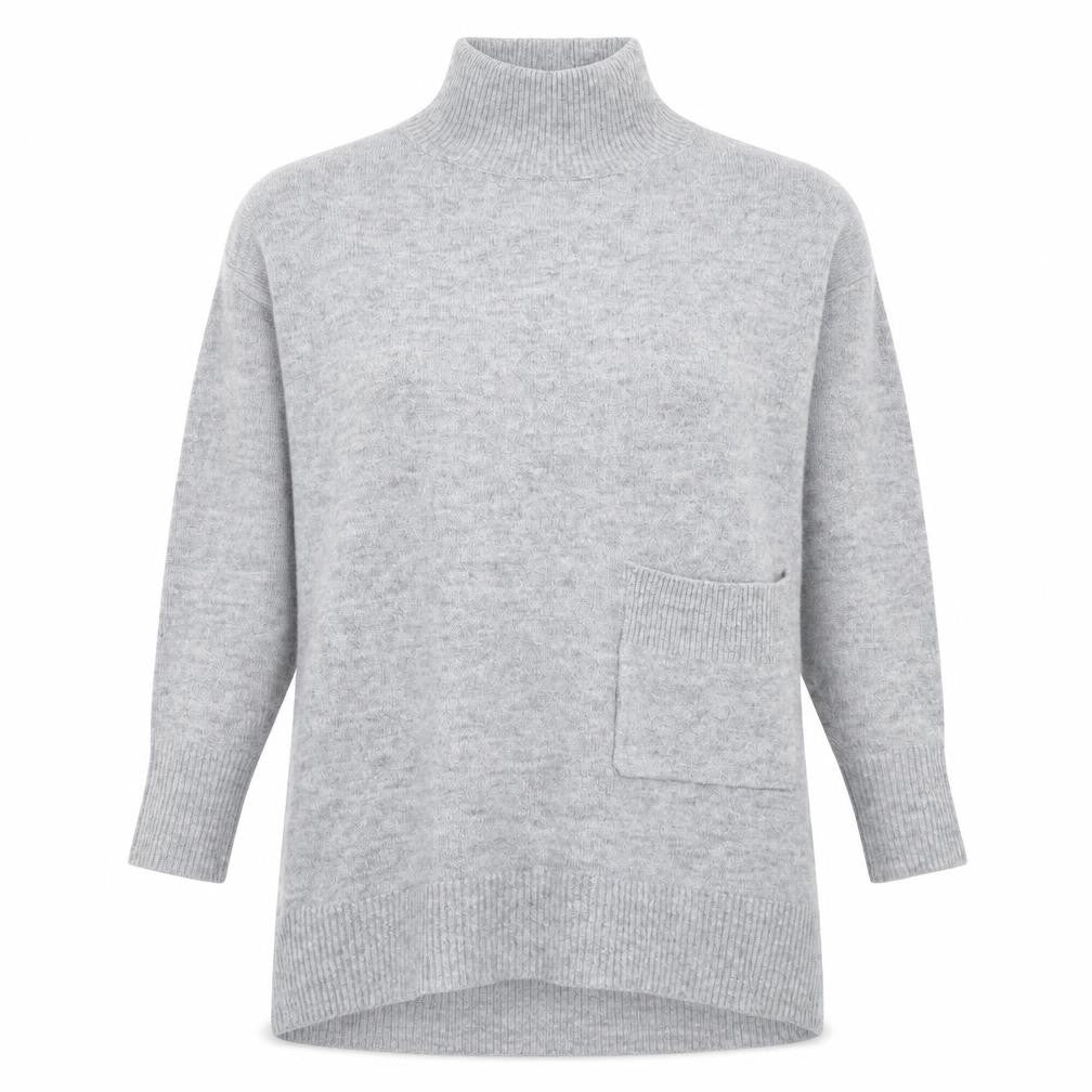 KLEY Womens Grey High Neck  Acrylic Tunic Jumper Size S